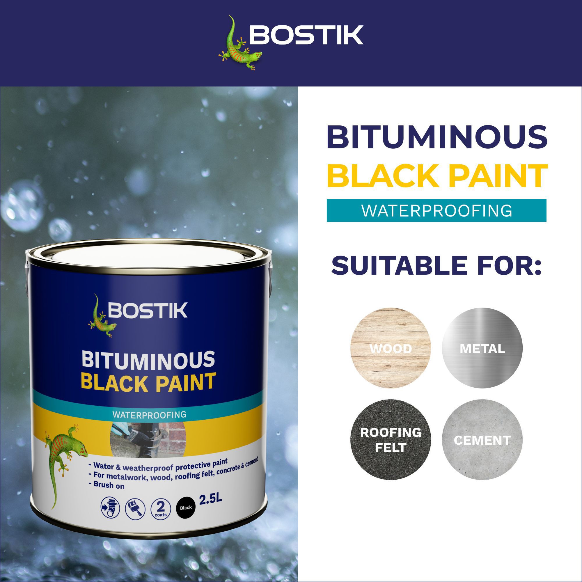 Bostik Black Waterproofer, 2.5L Can