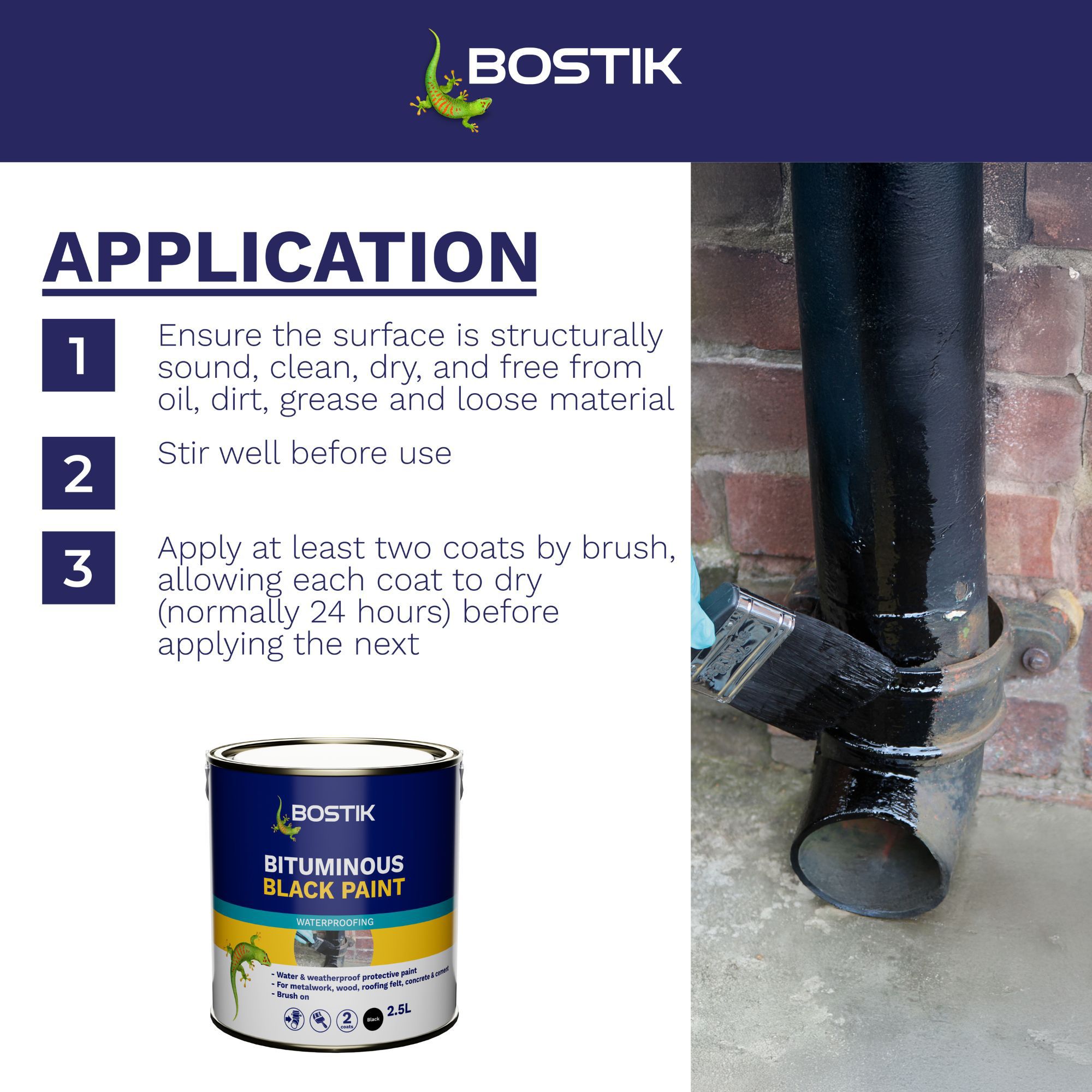 Bostik Black Waterproofer, 2.5L Can