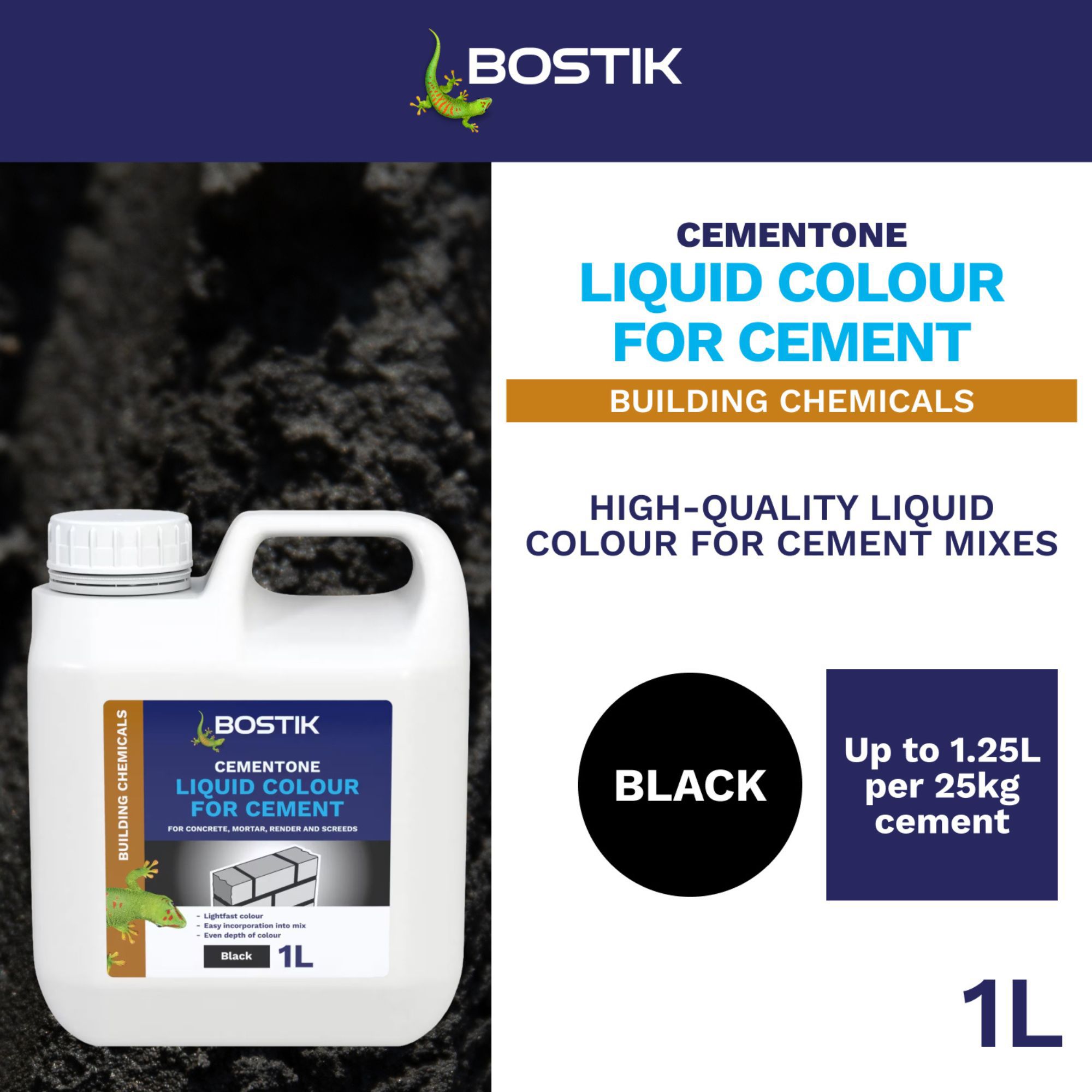 Bostik Cement colours Black Liquid colour, 1L Jerry can