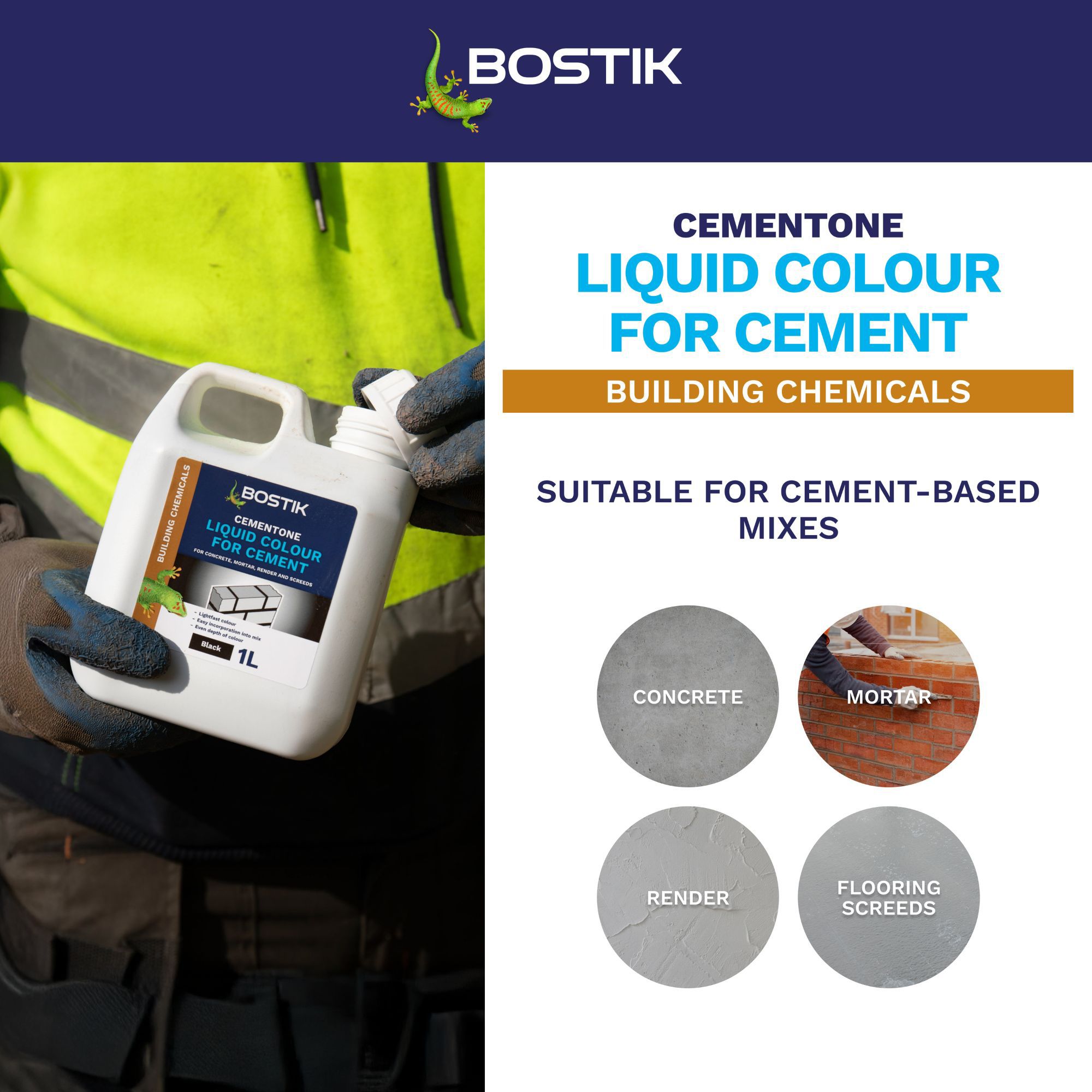 Bostik Cement colours Black Liquid colour, 1L Jerry can