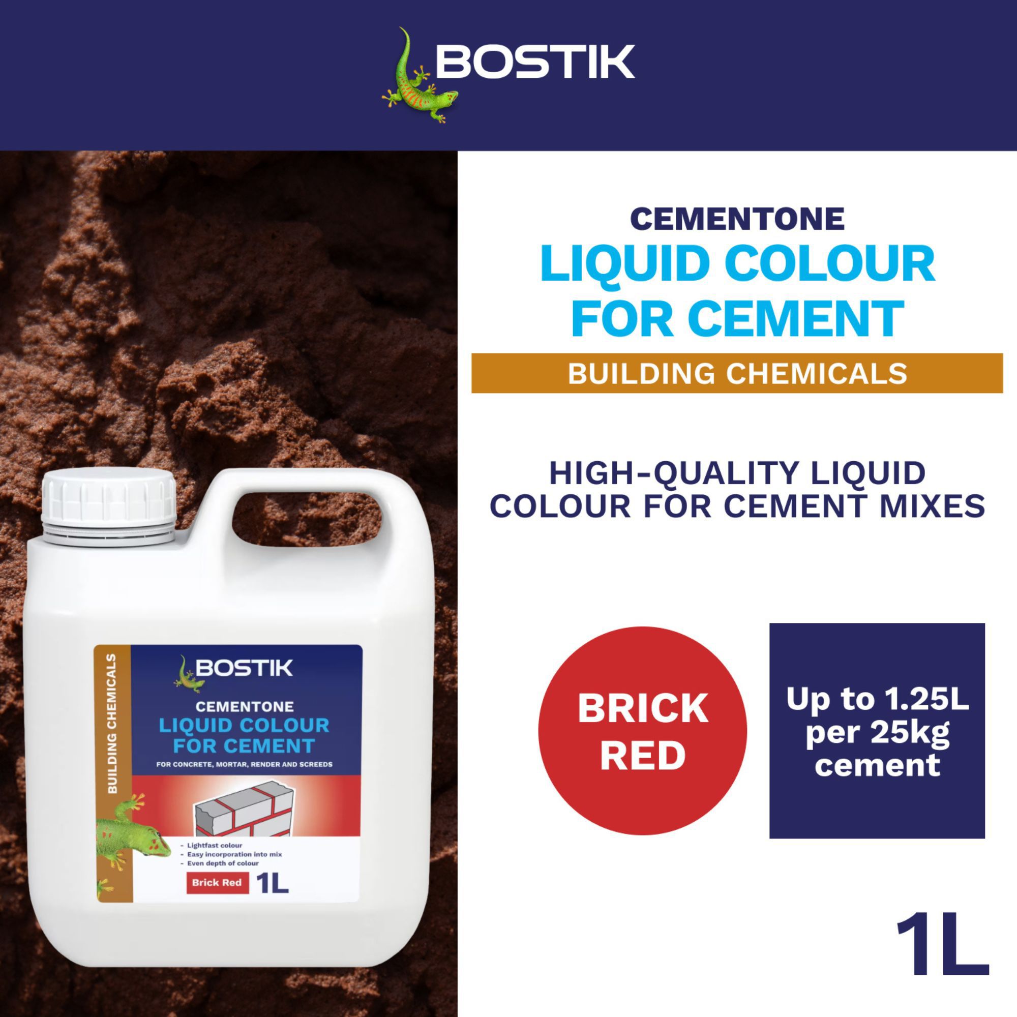Bostik Cement colours Red Liquid colour, 1L Jerry can