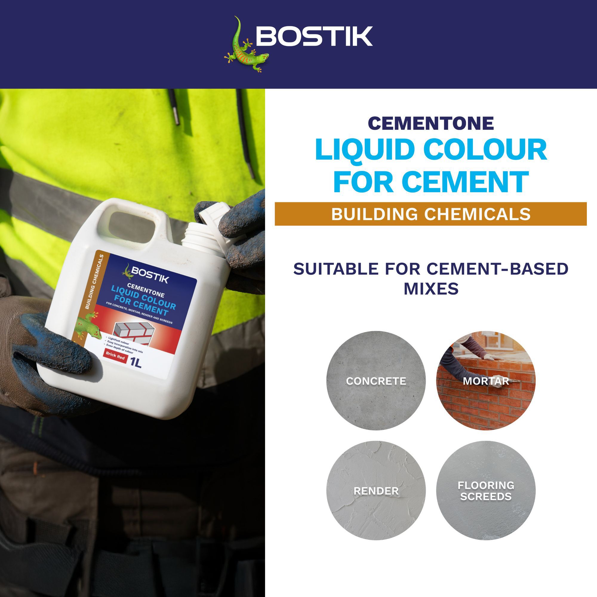 Bostik Cement colours Red Liquid colour, 1L Jerry can