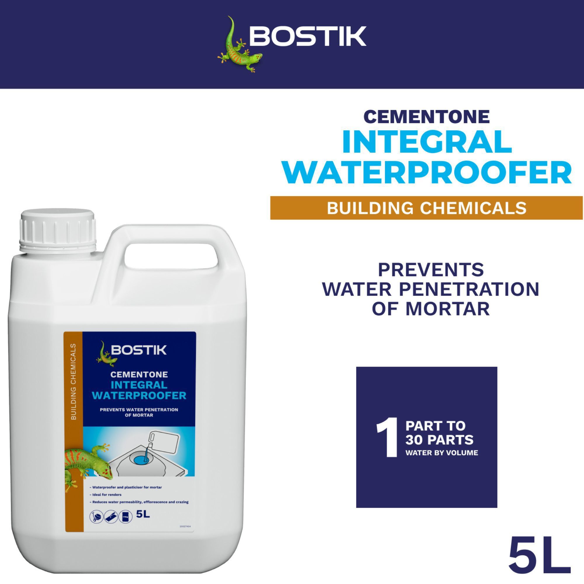 Bostik Cementone Yellow Waterproofing & air entraining admixture, 5L Jerry can