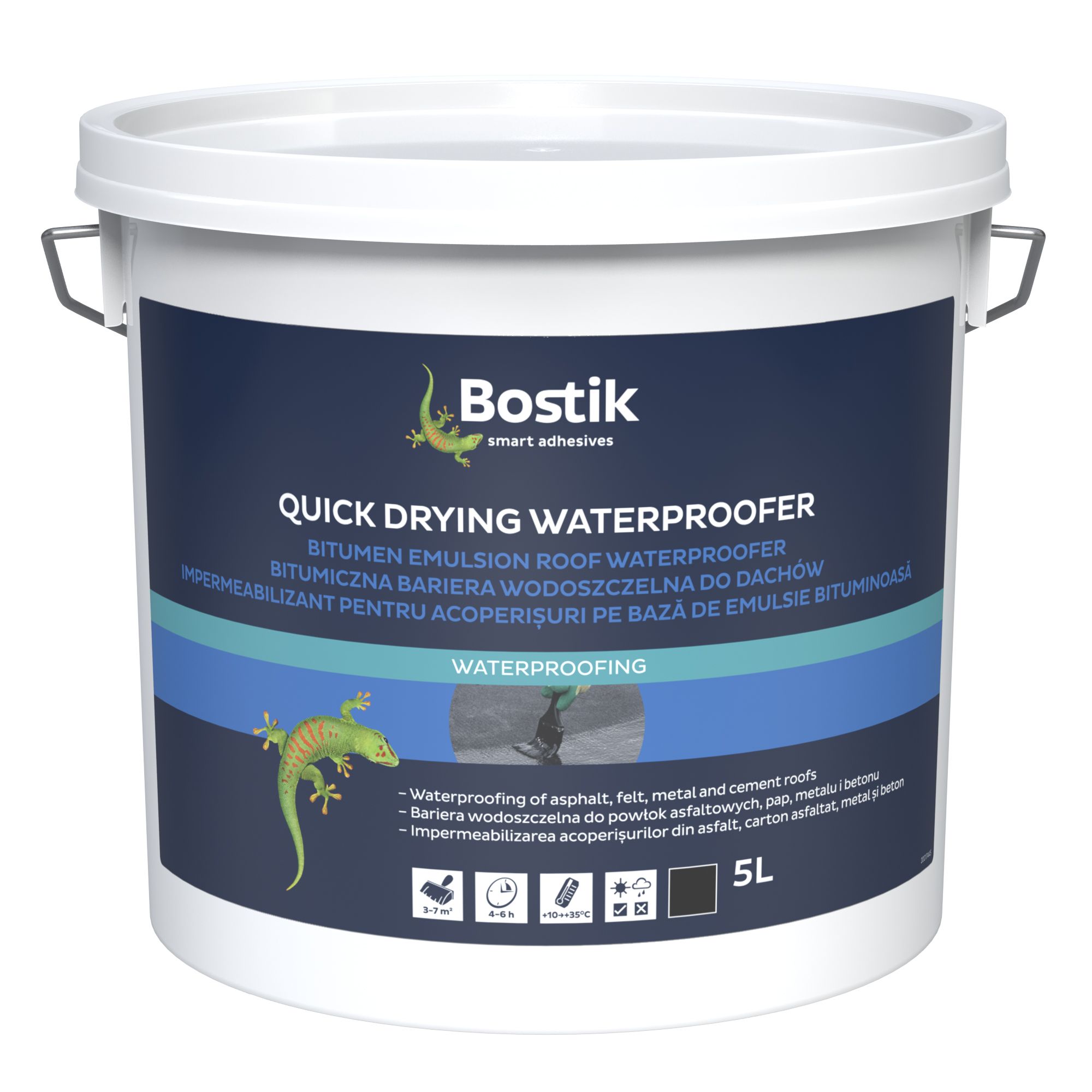 Bostik Quick drying Black Roofing waterproofer, Tub 5L