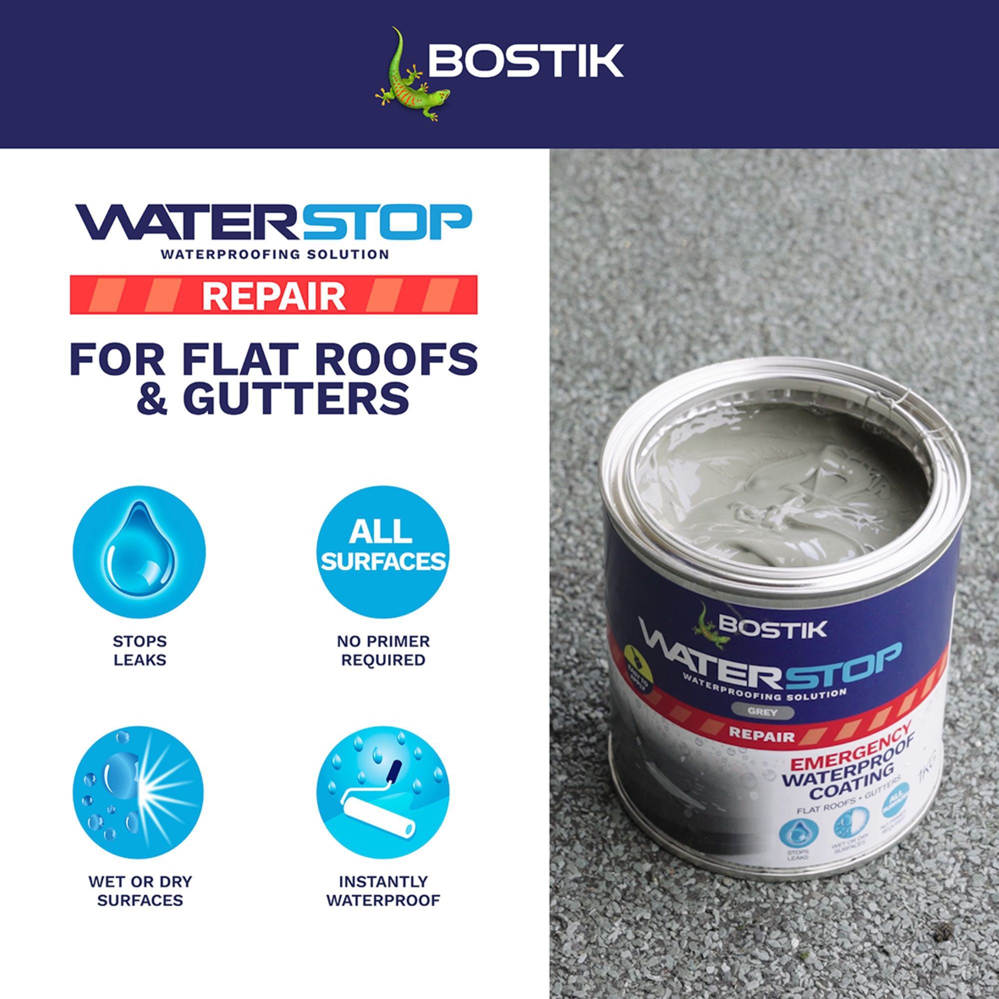 Bostik Waterstop Emergency Grey Waterproofer, Tin
