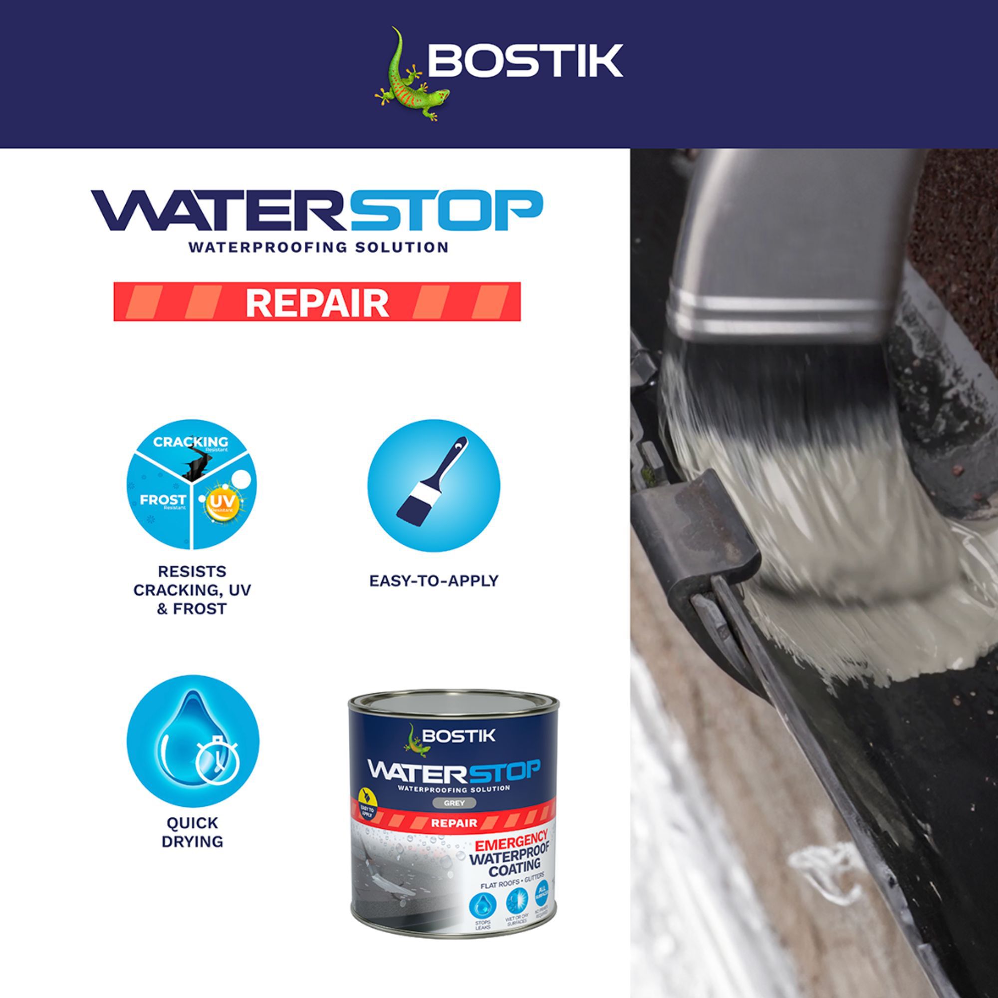 Bostik Waterstop Emergency Grey Waterproofer, Tin