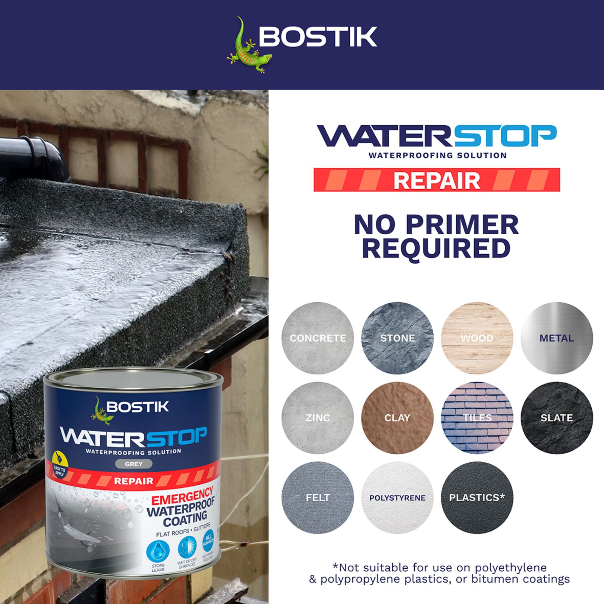 Bostik Waterstop Emergency Grey Waterproofer, Tin