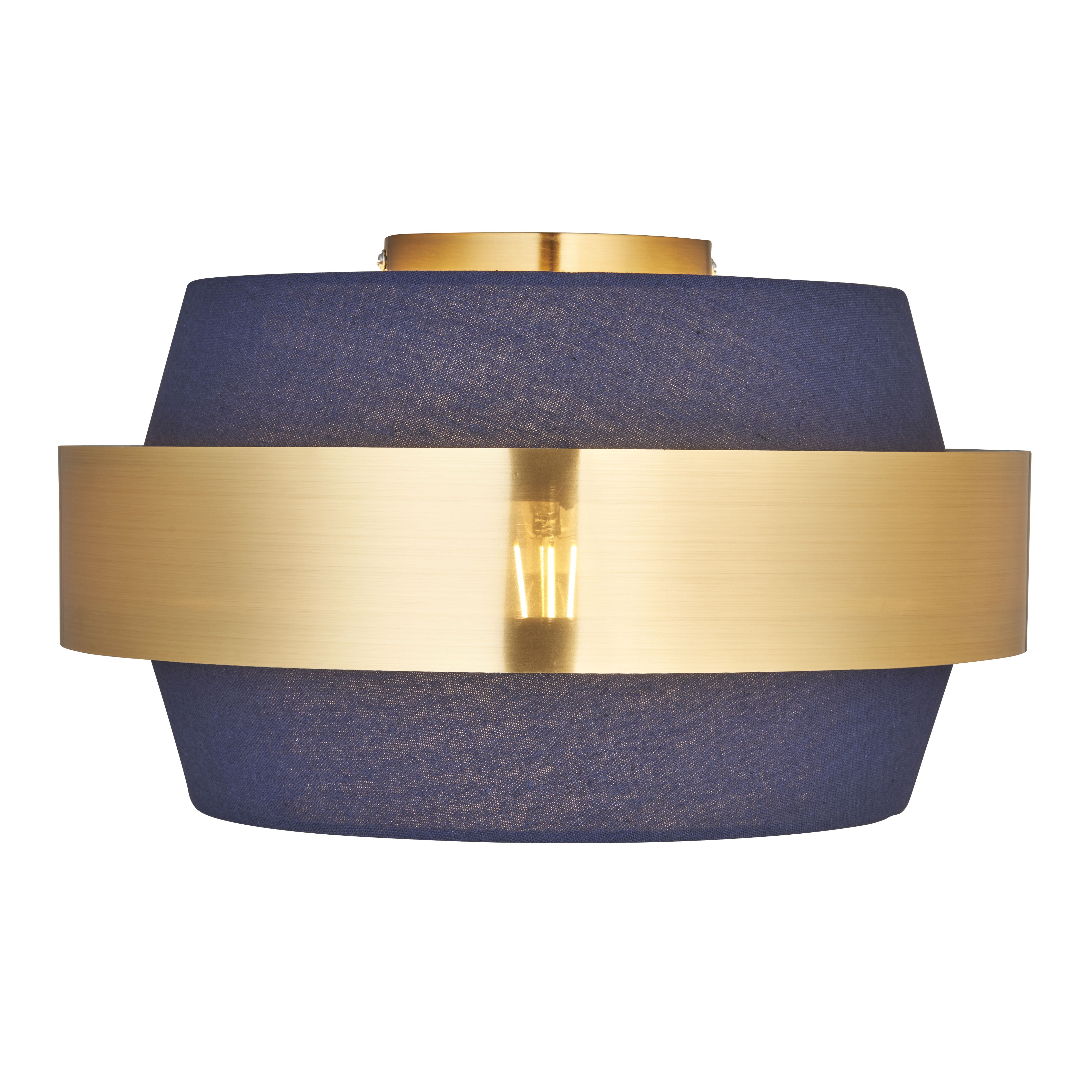 Boston Brushed Fabric & metal Blue Brass effect LED Ceiling light