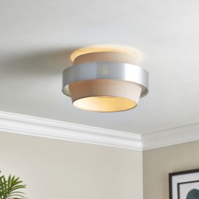 Boston Brushed Fabric & metal Natural Chrome effect LED Ceiling light
