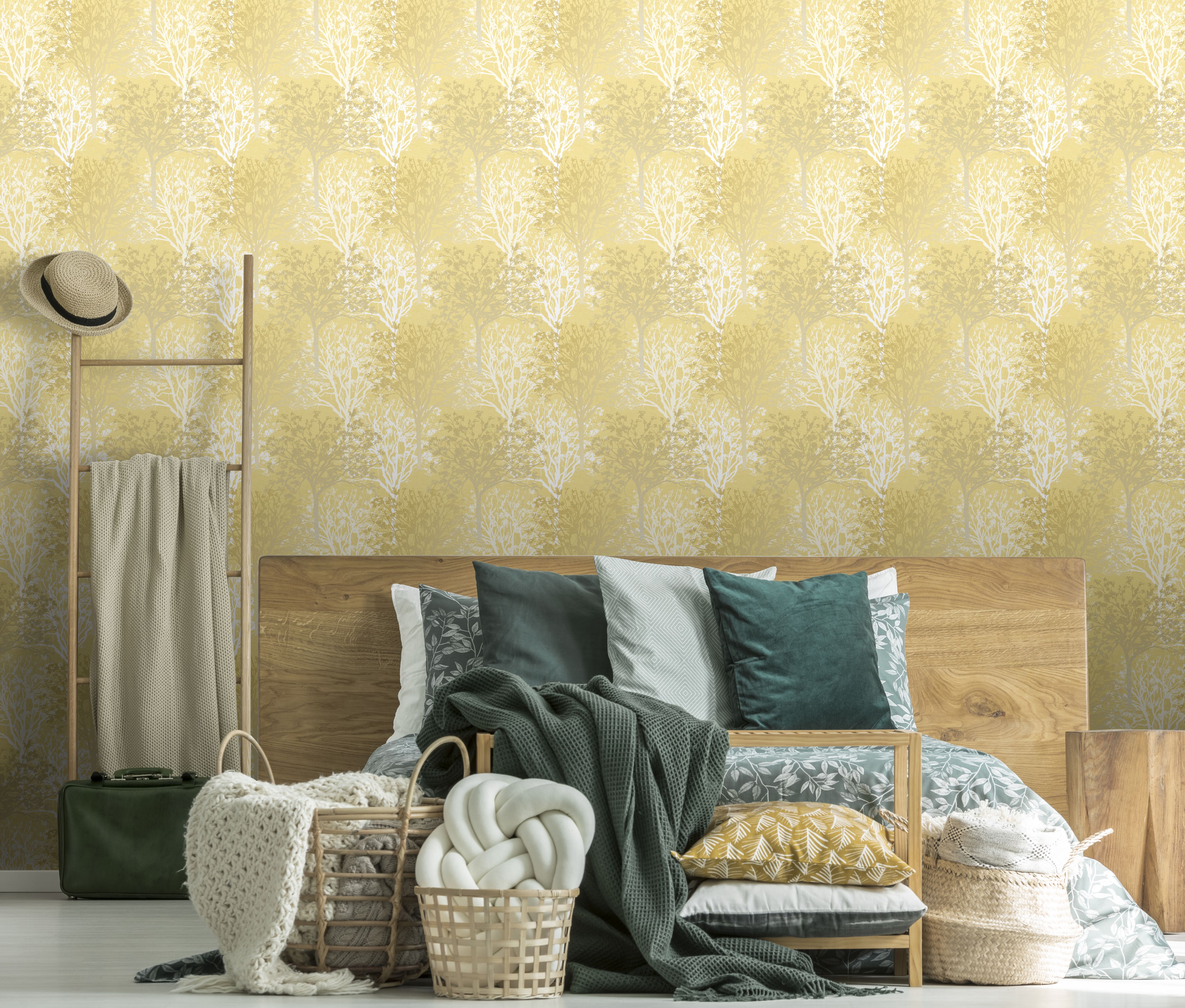 Boutique Arbre Yellow Mica effect Tree Smooth Wallpaper