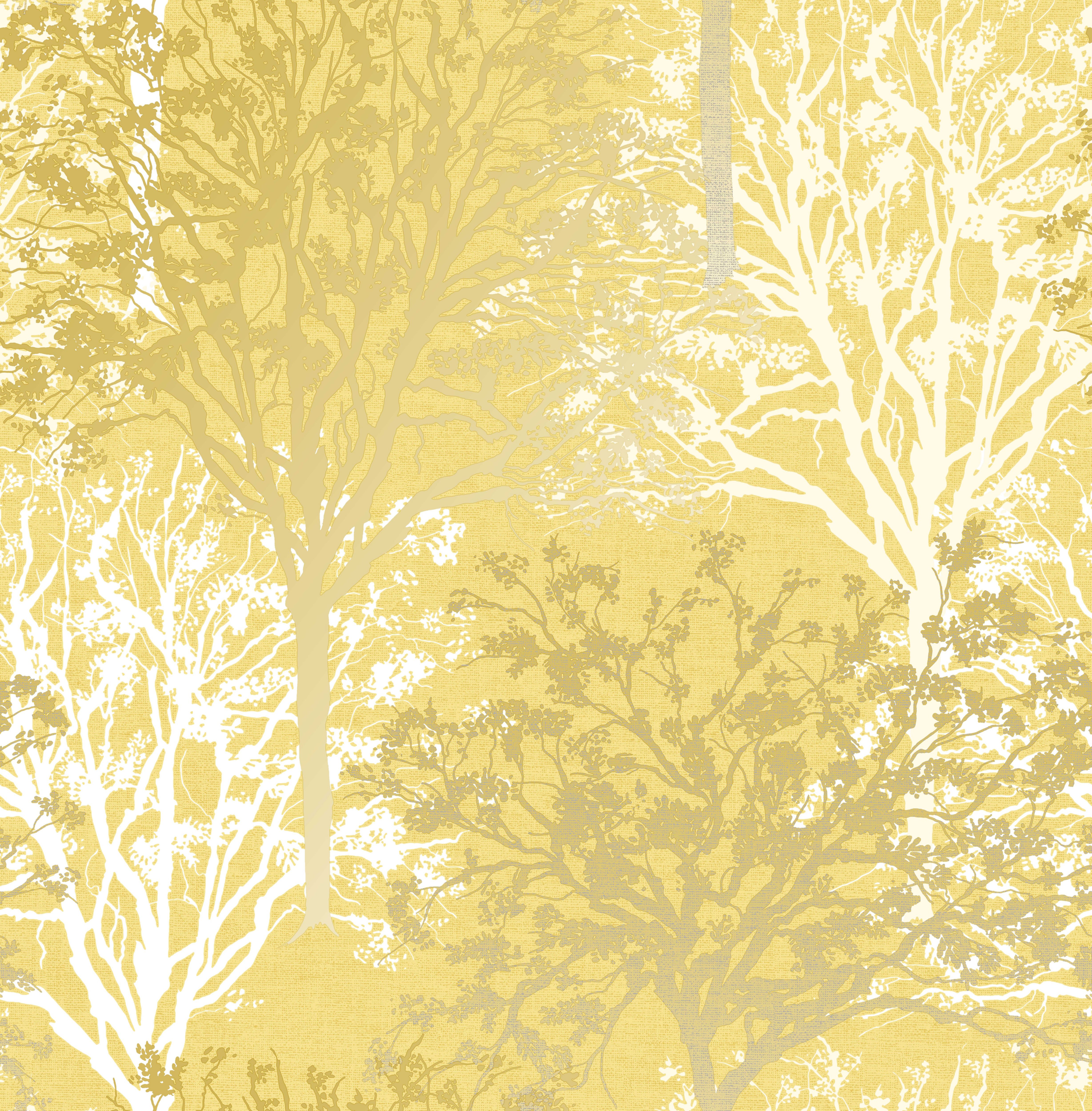 Boutique Arbre Yellow Mica effect Tree Smooth Wallpaper DIY at B&Q