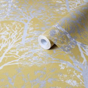 Boutique Arbre Yellow Tree Mica effect Smooth Wallpaper Sample