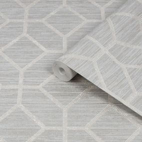 Boutique Asscher Beige Geometric Textured Wallpaper Sample