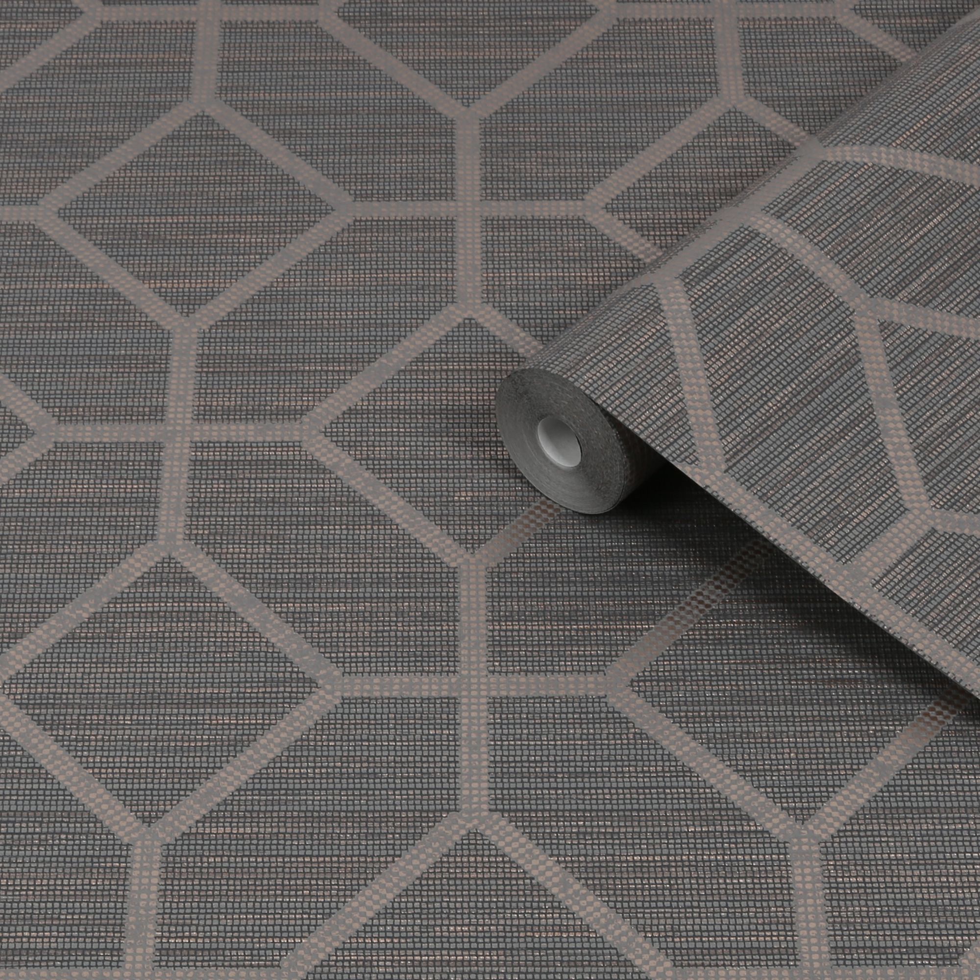 Boutique Asscher Grey Bronze effect Geometric Textured Wallpaper Sample