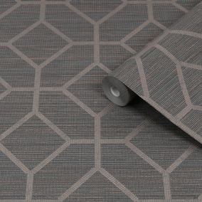 Boutique Asscher Grey Bronze effect Geometric Textured Wallpaper Sample