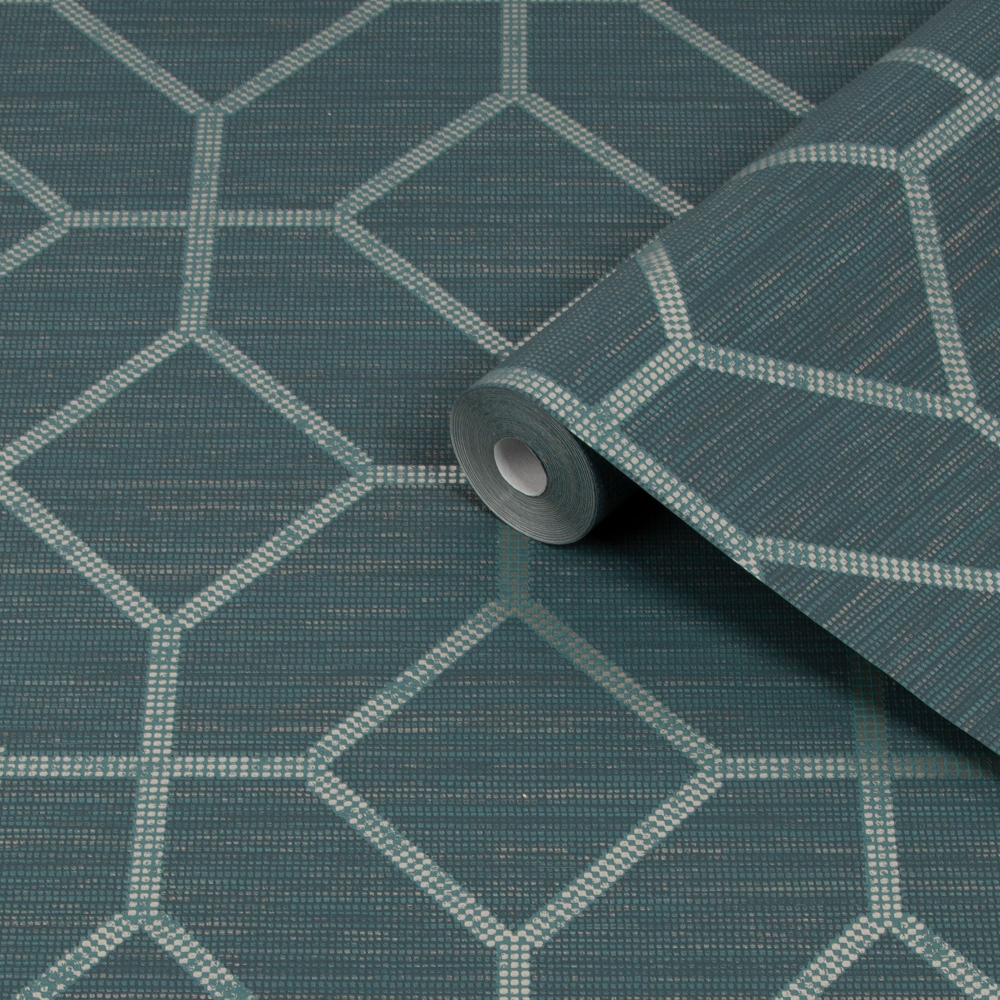 Boutique Asscher Teal Geometric Textured Wallpaper Sample DIY at B&Q
