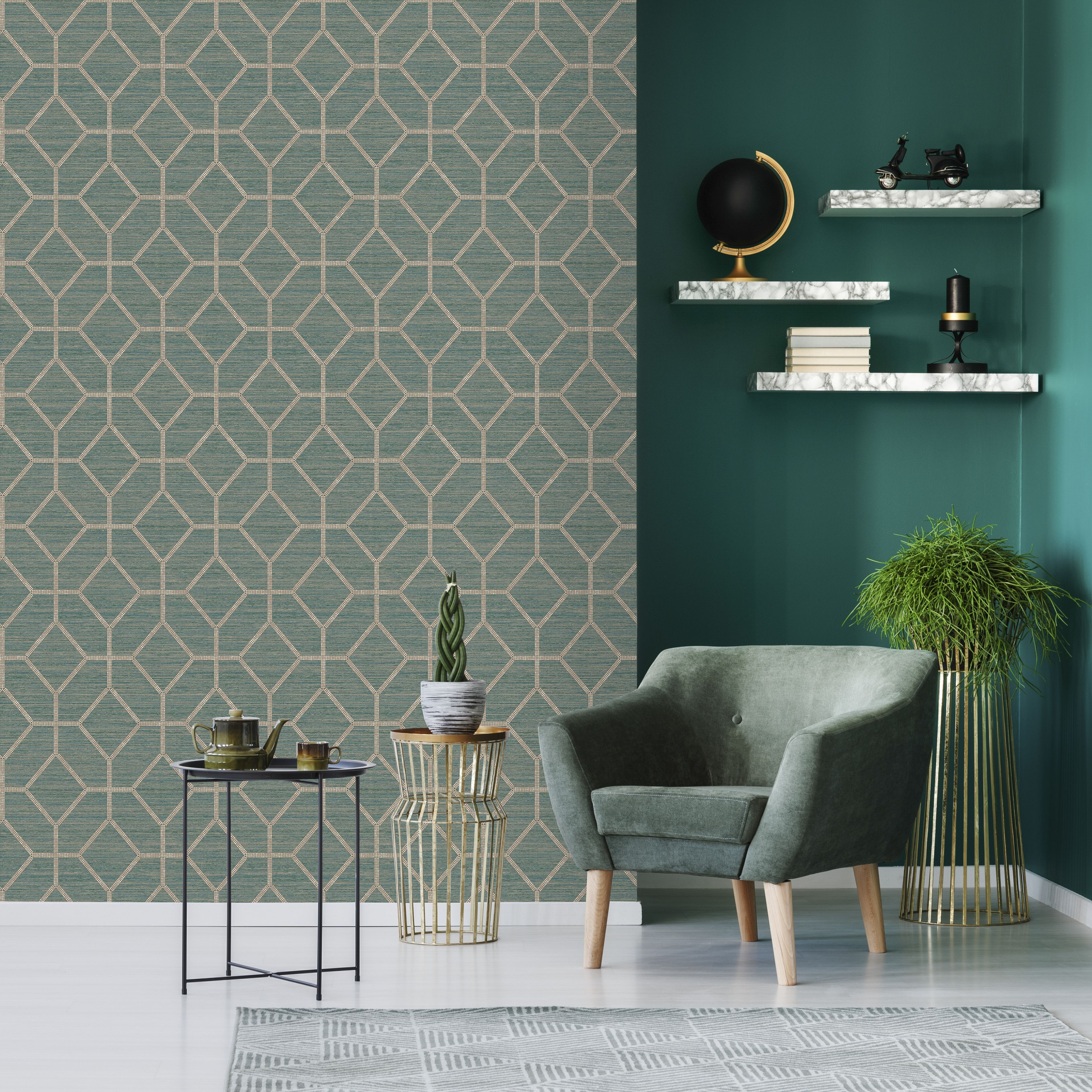 Boutique Asscher Teal Geometric Textured Wallpaper