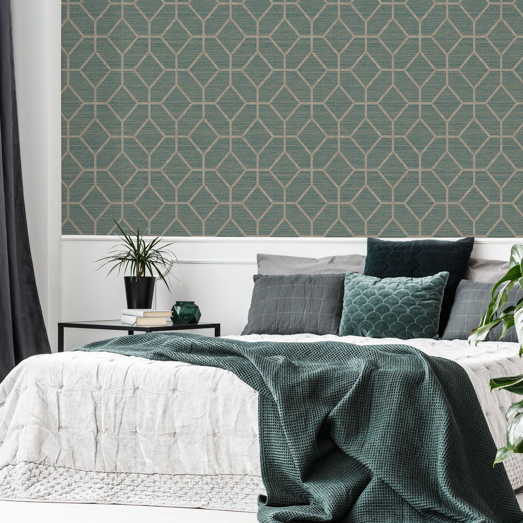 Boutique Asscher Teal Geometric Textured Wallpaper