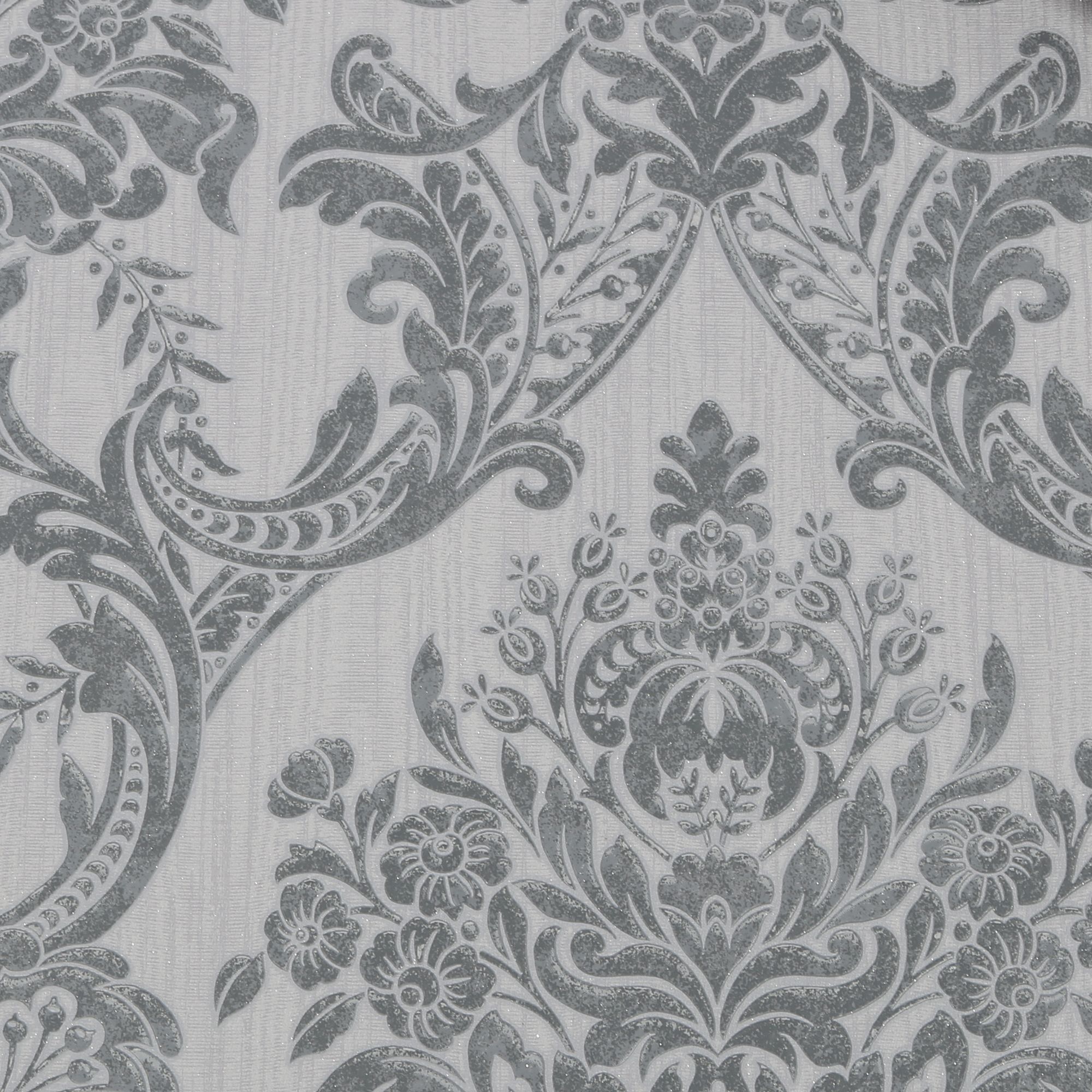 Boutique Baroque Grey Glitter effect Damask Textured Wallpaper