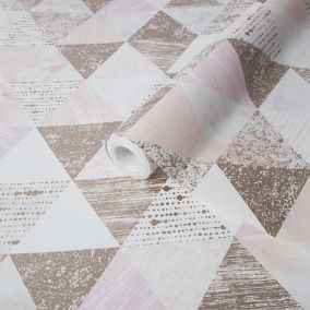 Boutique Beau Pink Geometric Metallic effect Smooth Wallpaper Sample