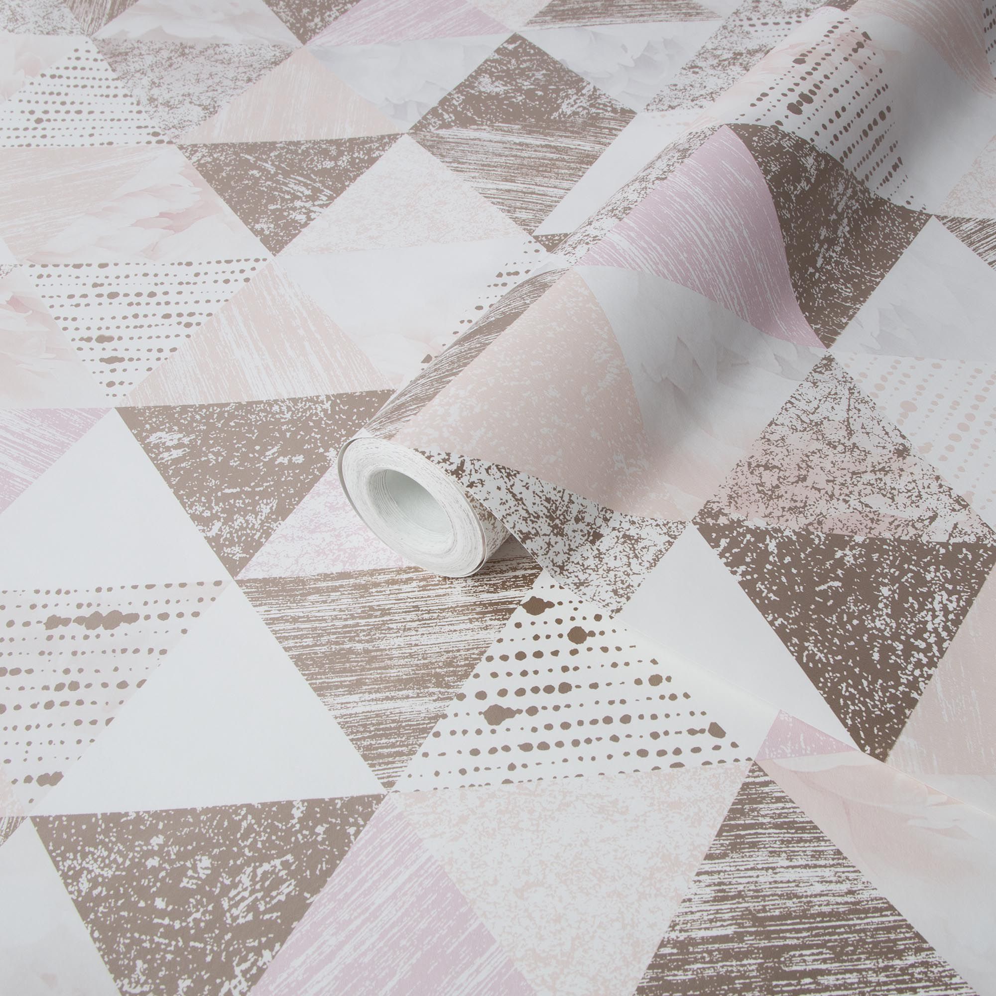 Boutique Beau Pink Metallic effect Geometric Smooth Wallpaper Sample