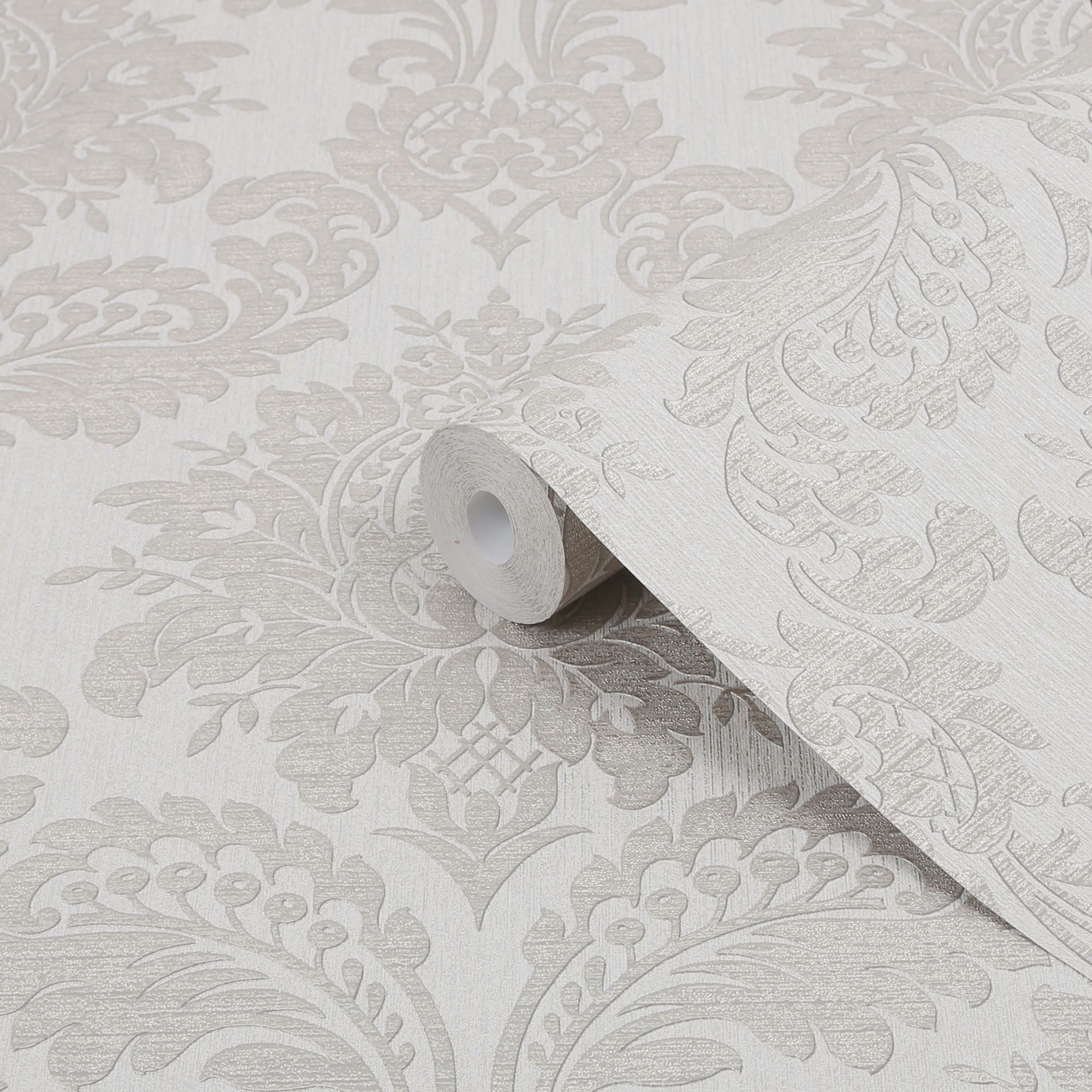 Boutique Beige Metallic effect Damask Textured Wallpaper Sample | DIY ...