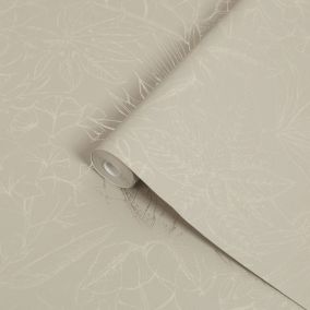 Boutique Beige Metallic effect Leaves Textured Wallpaper