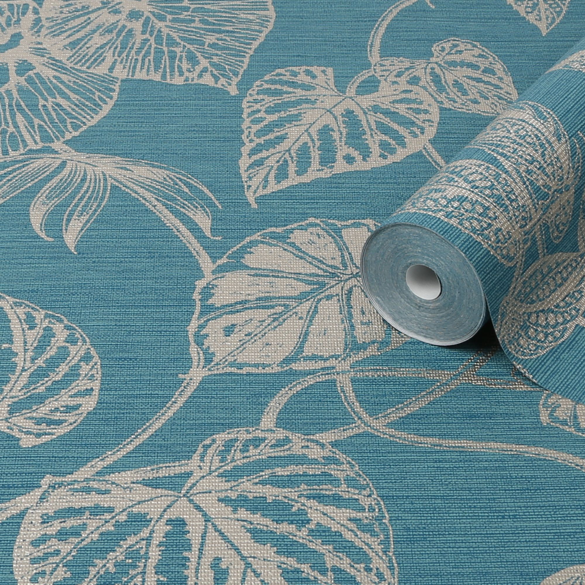 Boutique Betel Teal Metallic Effect Textured Wallpaper | DIY At B&Q