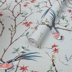 Boutique Biyu Mint Floral Metallic effect Smooth Wallpaper Sample