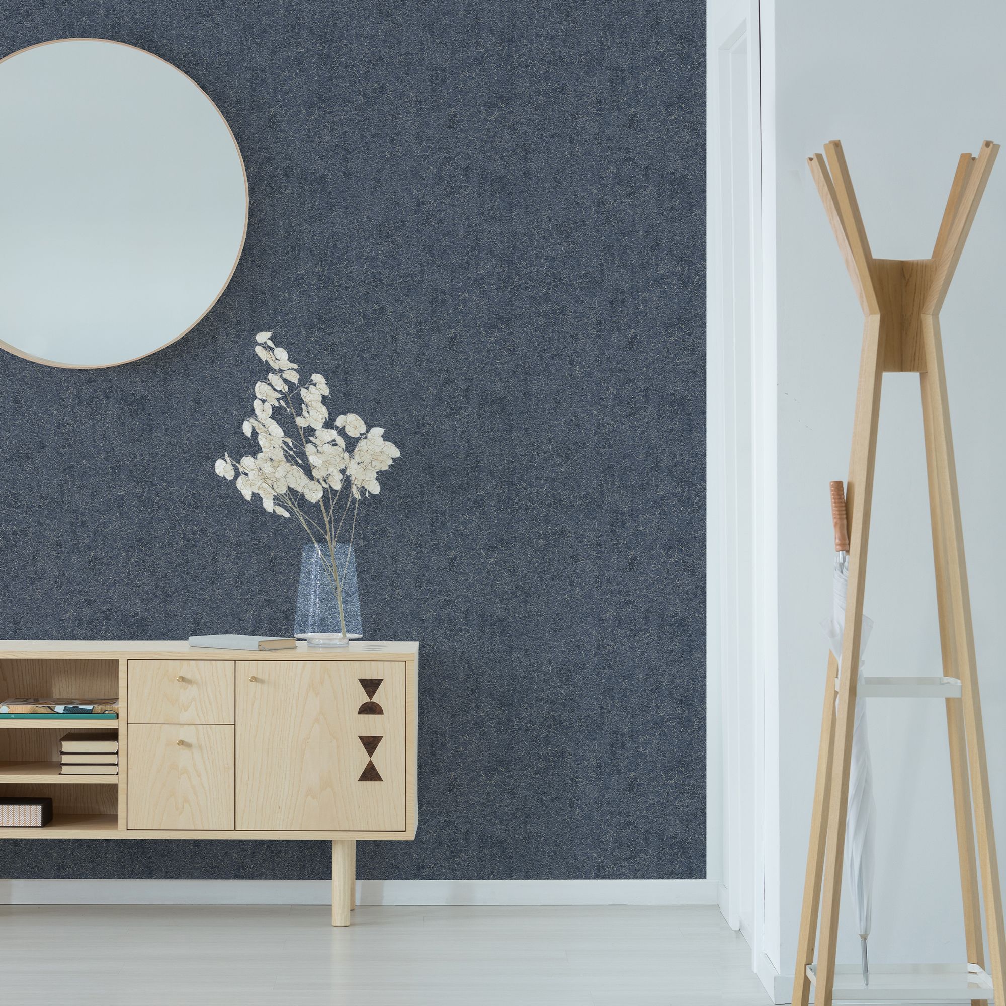 Boutique Blue Metallic effect Textured Wallpaper Sample