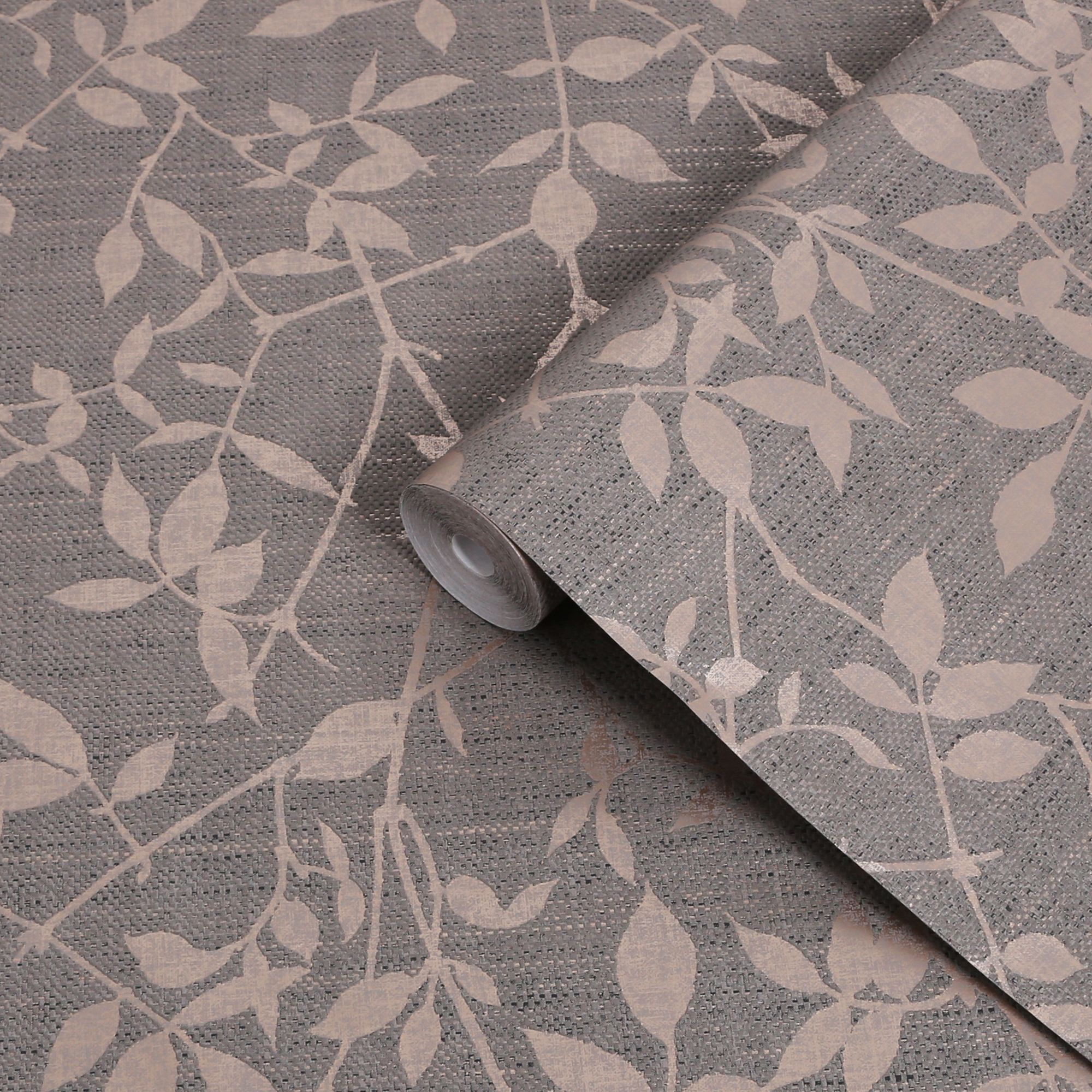 Boutique Brown Metallic effect Leaves Textured Wallpaper