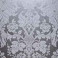 Boutique Buckingham Damask Silver effect Textured Wallpaper