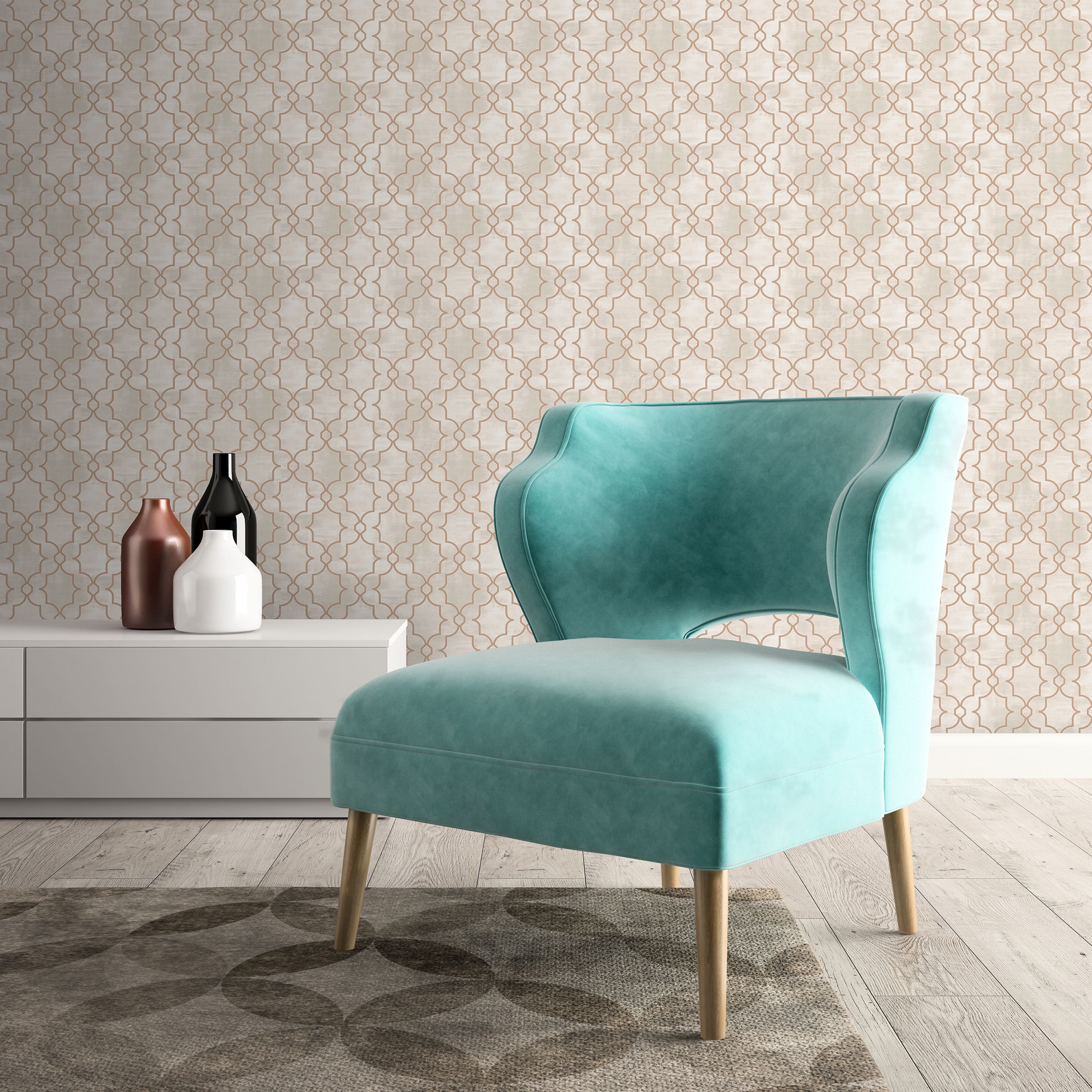 Boutique Carmona Taupe Metallic effect Geometric Embossed Wallpaper Sample