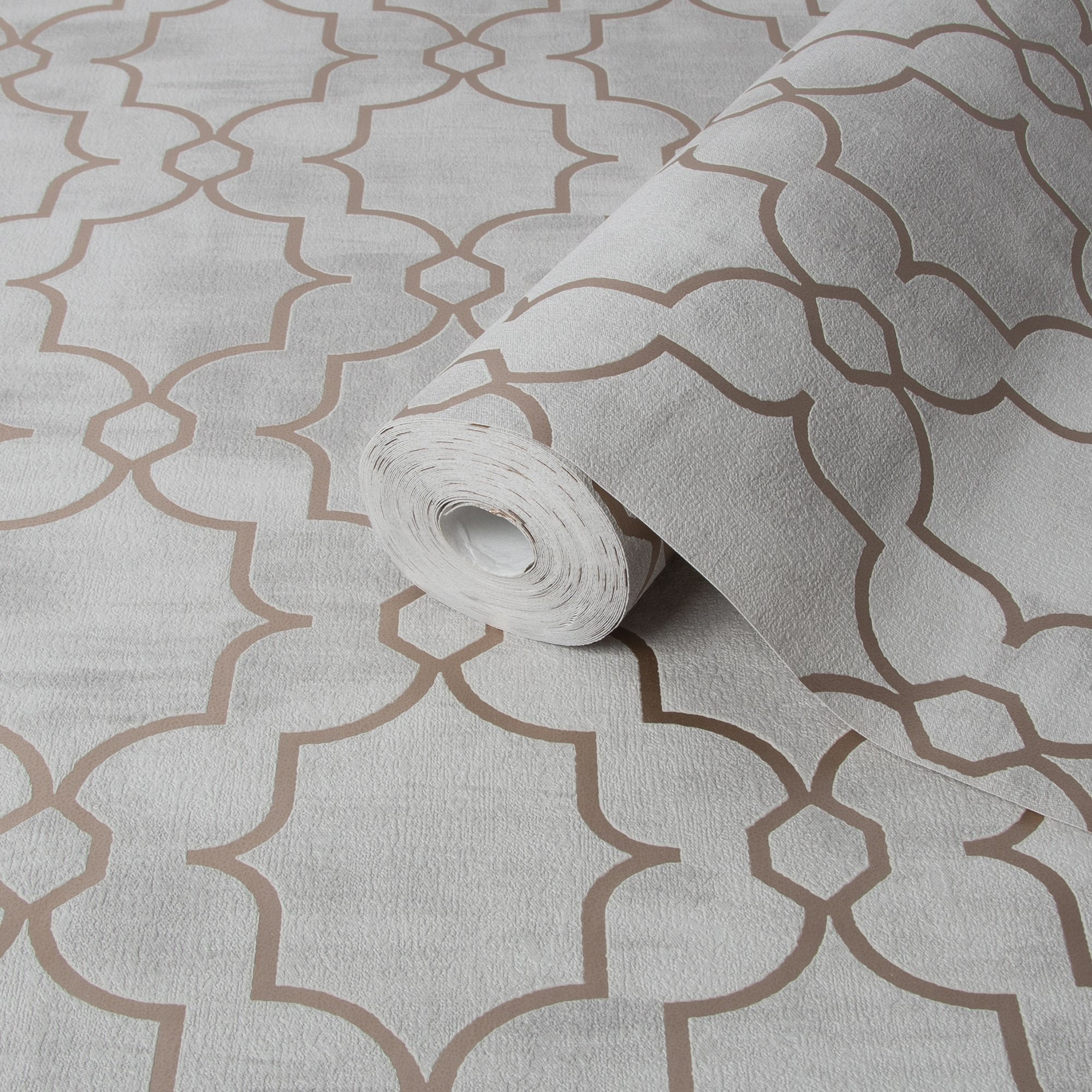 Boutique Carmona Taupe Metallic effect Geometric Embossed Wallpaper Sample