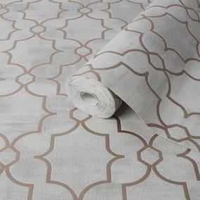 Boutique Carmona Taupe Metallic effect Geometric Embossed Wallpaper Sample