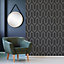 Boutique Chatwal Charcoal Metallic effect Geometric Textured Wallpaper