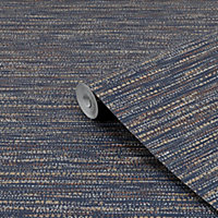 Boutique Chunky Horizontal Indigo Blue Woven effect Textured Wallpaper