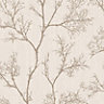 Boutique Cream Icy trees Glitter effect Wallpaper