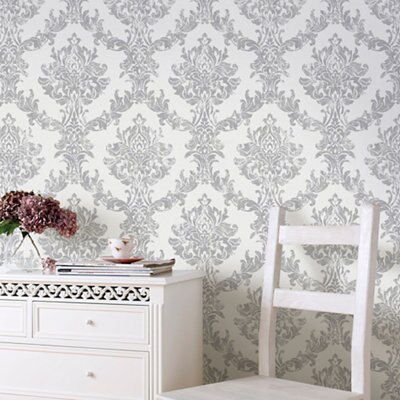 Boutique Cream Silver effect Embossed Wallpaper