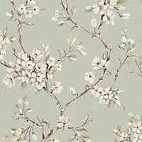Boutique Eliza Sage Floral Smooth Wallpaper