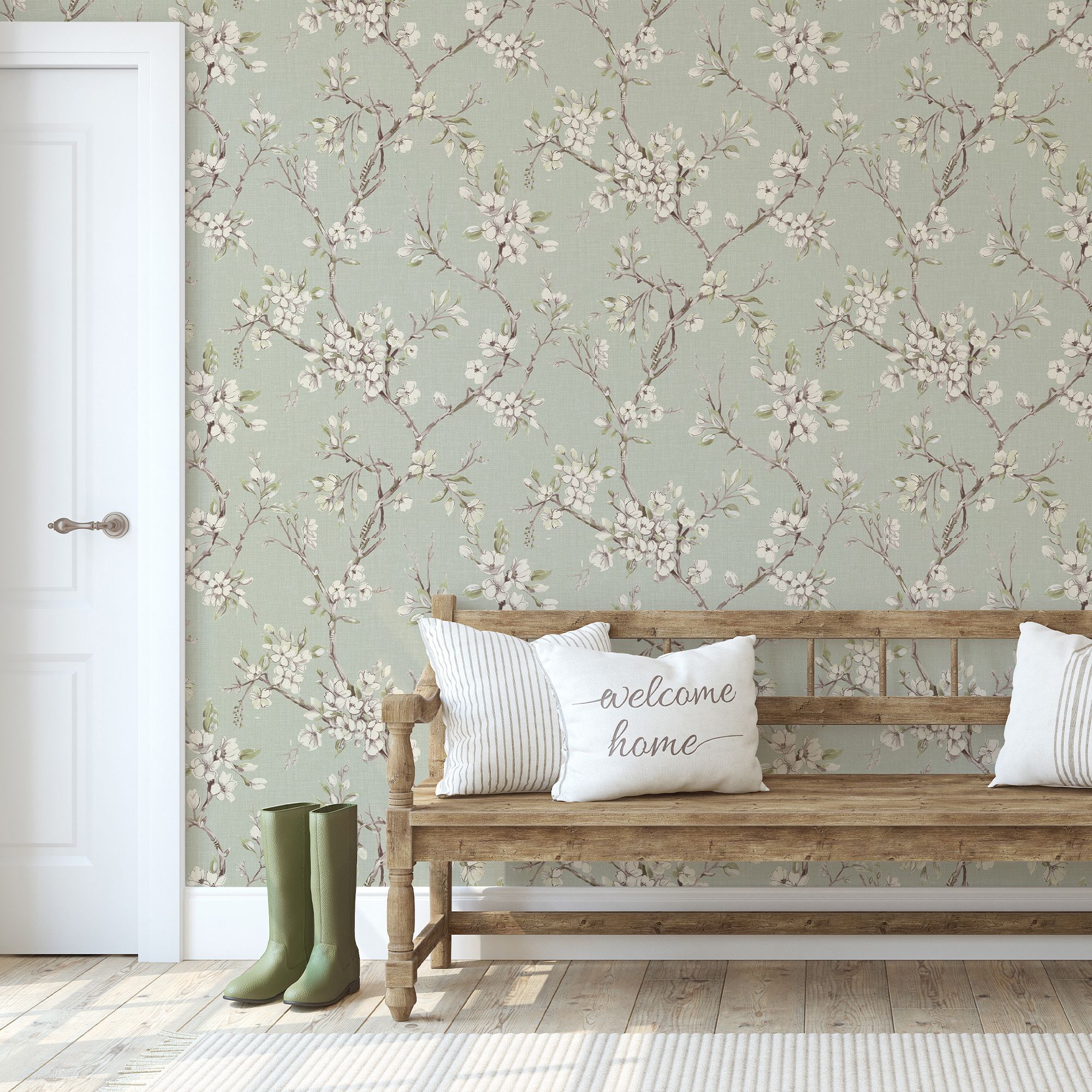 Boutique Eliza Sage Floral Smooth Wallpaper