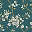 Boutique Eliza Teal Floral Smooth Wallpaper