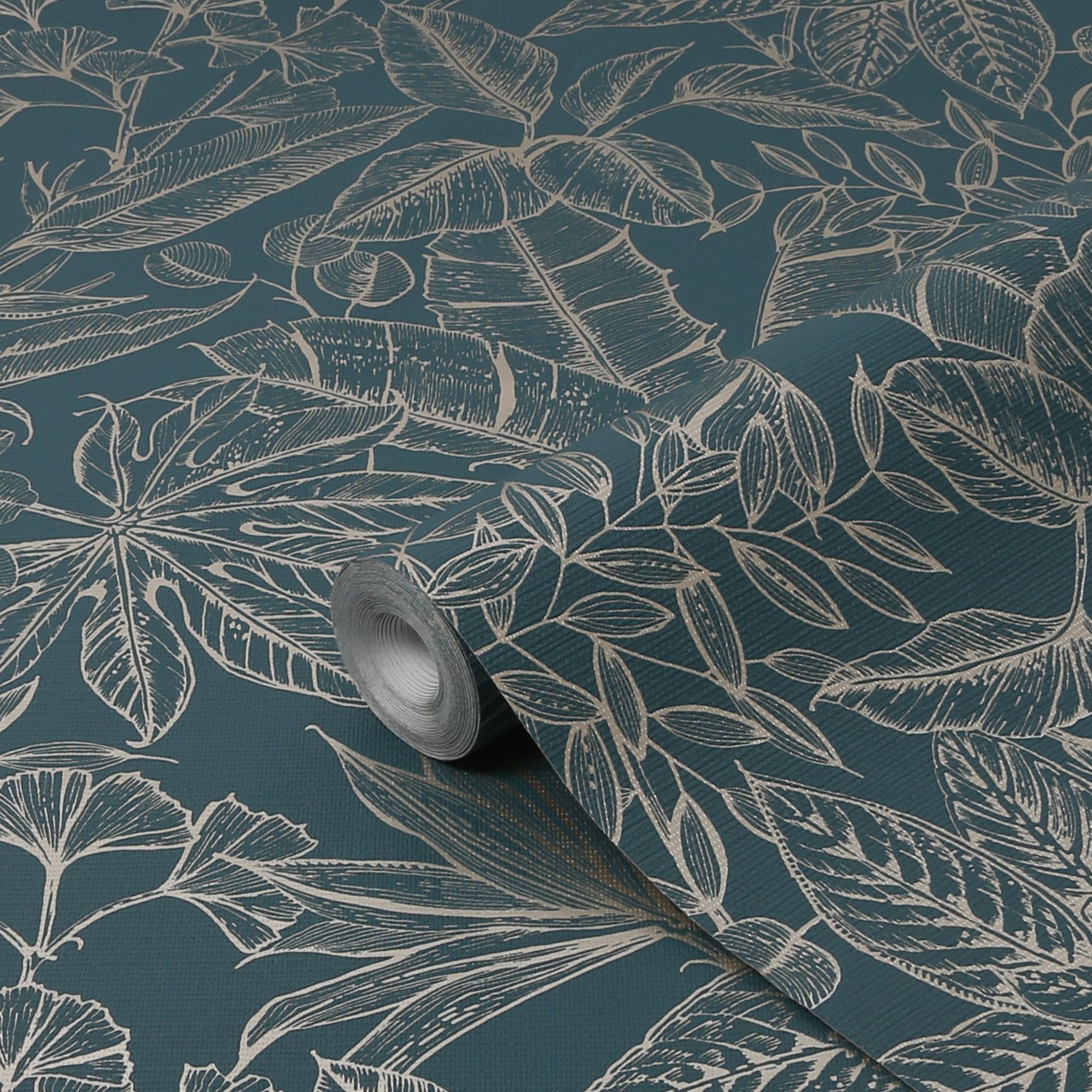 Boutique Emerald Metallic effect Leaves Embossed Wallpaper Sample