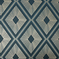 Boutique Fitz Green Geometric Metallic effect Textured Wallpaper
