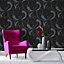 Boutique Flamenco Black Silver effect Embossed Wallpaper