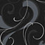 Boutique Flamenco Black Silver effect Embossed Wallpaper
