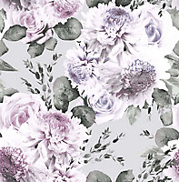 Boutique Garland Lilac Floral Smooth Wallpaper Sample