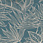 Boutique Green Leaf Metallic effect Textured Wallpaper