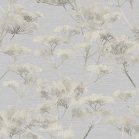 Boutique Grey Leaves Metallic effect Textured Wallpaper