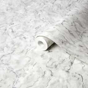 Boutique Grey Marble Metallic effect Smooth Wallpaper
